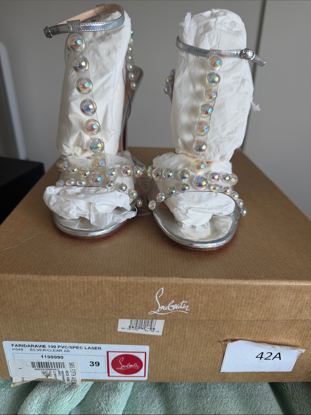 Christian Louboutin Silver Crystal-Embellished Strappy Heels